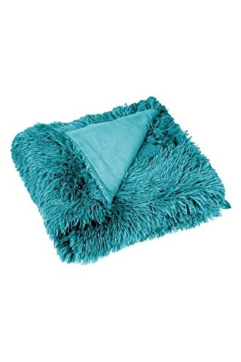 SHOPIENS Patura decorativa Shopiens® Fluffy, cu textura moale shaggy, albastru petrol, 160 x 130 cm