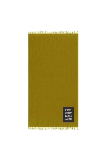 SHOPIENS Kaki Cotton Beach Towel Shopiens®, Patch Don't Worry Beach Happy, 90 x 170 cm