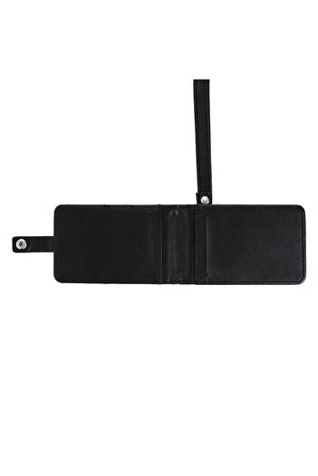 SHOPIENS Ecuson Legitimatie Negru, 10x7 cm, cu 4 Huse Interioare, Clips de Inchidere si Curea 44 cm