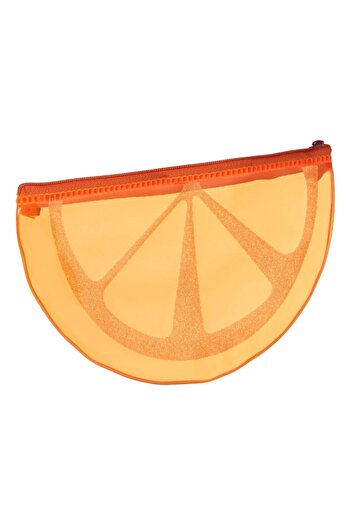SHOPIENS Summer Makeup Bag Shopiens, Transparent with Neon Glitter, Orange Slice Shape
