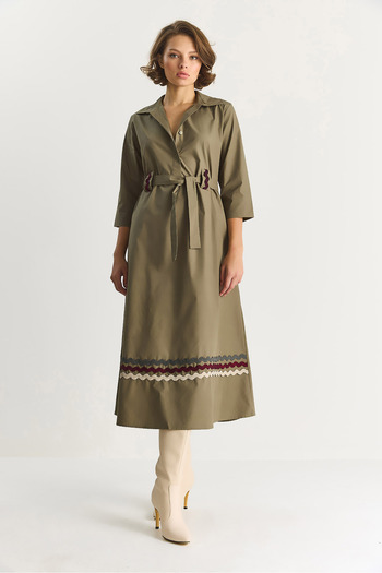 Bianco Lucci Women's Embroidery Detailed Collar Belted Shirt Dress 8490 60284072