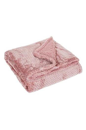 SHOPIENS ® Fika Decorative Blanket with Two Sides, Faux Fur and Sherpa, Pink, 160 x 130 cm