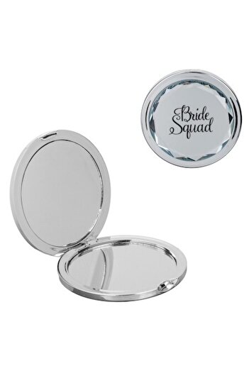 SHOPIENS Double Pocket Mirror Bride Squad Silver Round 7cm for Wedding Bridesmaids Accessory