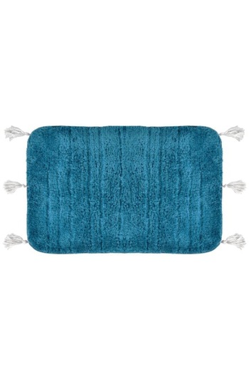 SHOPIENS Bath Mat Shopiens®, Petrol Color with Tassels, 40 x 60 cm