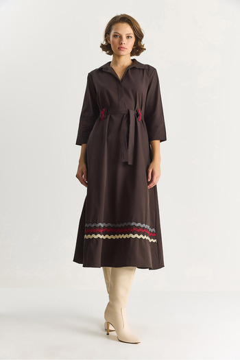 Bianco Lucci Women's Embroidery Detailed Collar Belted Shirt Dress 8490 60284072