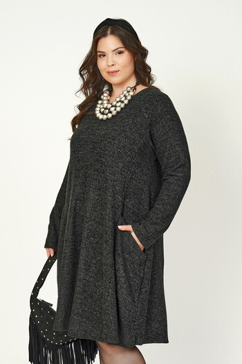 Büyük Moda Tricot Dress with Side Pocket Detail