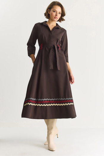 Bianco Lucci Women's Embroidery Detailed Collar Belted Shirt Dress 8490 60284072