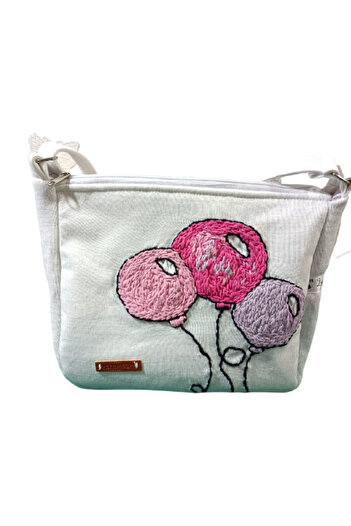 Lucille Craftshop White bag with balloon pattern, handmade