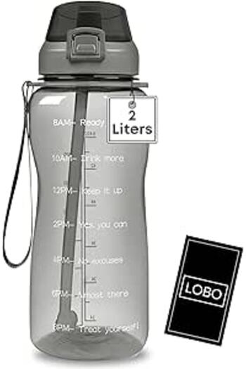 Generic LOBO 2-Liter Big Motivational Water Bottle with Straw Handle, Wide Opening & Locking Lid, 12.2 Inche