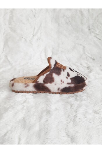 Efsun Zebra Patterned Plush Non-Slip Soft Noise-Free Thick-Soled Hospitality Winter Women's House Slippers