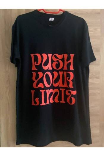 EDWOL Push Your Limits - Sinirlarini Zorla- Written Printed Men's Unisex Black T-Shirt T-Shirt