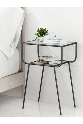 terndat Side Table with Transparent Glass and Black Color