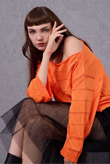 Su Moda Women's Knitwear Sweater Mercerized Boat Neck Stone Detailed Slim Sweater