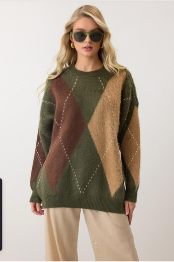 Bak'ap Premium Baklava Patterned Bearded Oversize Knit Sweater