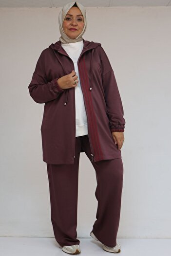Eslina 57056 Plus Size Color Garnished Modal Trouser Suit - Dusty Rose