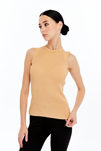 MA ananas Women's Beige Crew Neck Blouse