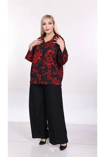 garajmood Red Floral Pattern Oversize Shirt Set