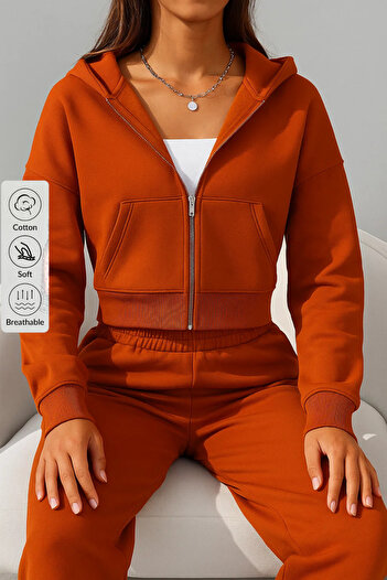COMBİNE MİCHAİL Kadın Oversize Turuncu Kapşonlu Sweatshirt
