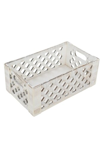 SHOPIENS Decorative Wooden Box for Garden or Home, White Brushed, Perforated Design and Reinforced Corners, 2
