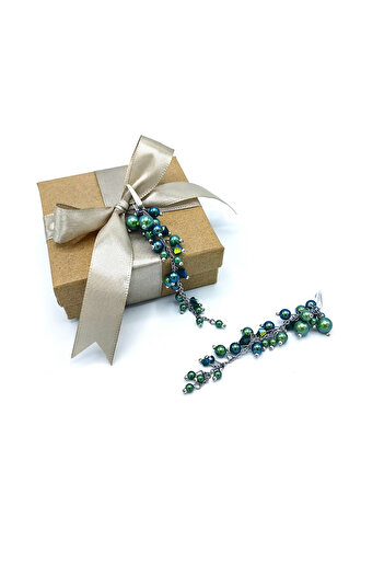 Corizmi Very long cluster earrings with pearls and crystals, stainless steel, handmade, Glamour