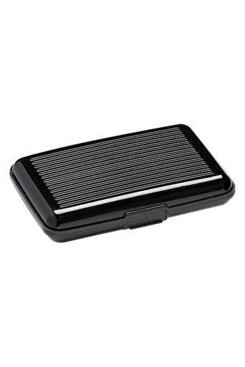 SHOPIENS Port Card Negru cu 6 Compartimente pentru Carduri Bancare, Bancnote si Legitimatii, Inchidere cu But