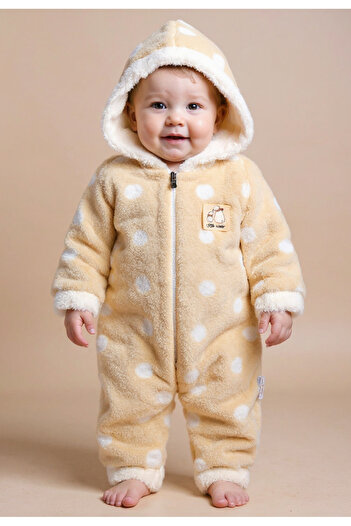 Tuabella Wellsoft Hooded Zippered Winter Baby Romper Polka Dot