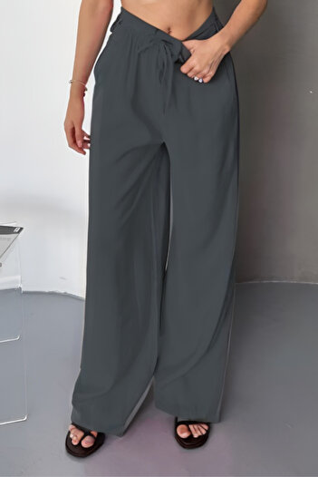 adba style Women's Lyocell Woven Waist Lace-Up Palazzo Women's Trousers 4048