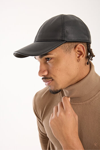 OX-RA Classic Black Color Plain Visor Leather Baseball Cap
