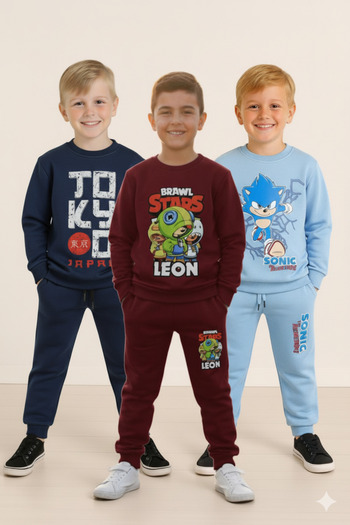 LİTTLE TORTOİSE Boys' Winter Swatshirt Tracksuit Set (3-Piece Set)