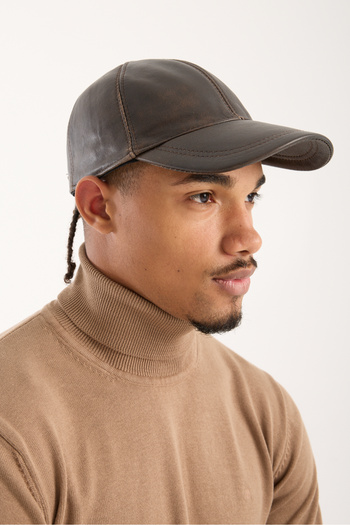 OX-RA Classic Coffee Colored Plain Visor Leather Baseball Cap
