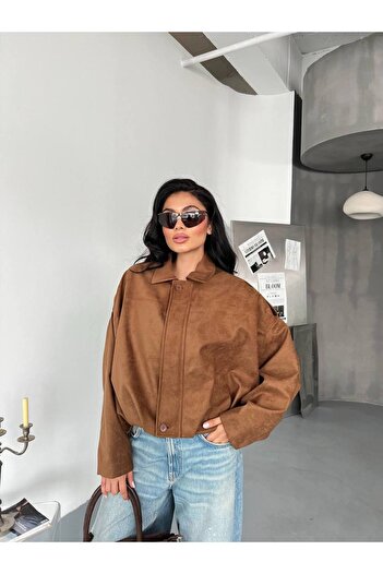 Julidress Camel Epaulet Pleated Button Detailed Lined Suede Coat Jacket
