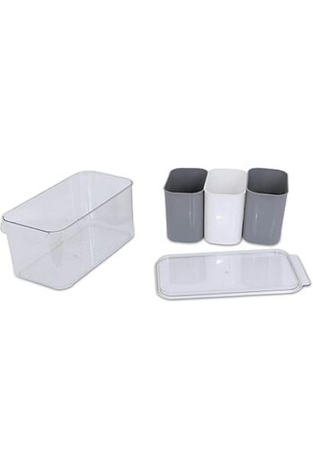 Generic 4-in-1 Fridge Organizer - Stackable Acrylic Storage Boxes with 3 Compartments for Snacks, Produce, a