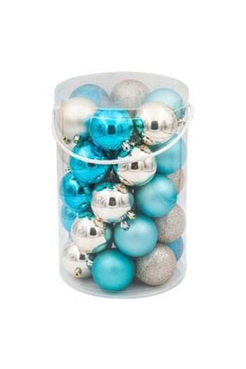 Jumbo Set Christmas Baubles Beige Turquoise Matte Glitter 7 cm - 30 pieces