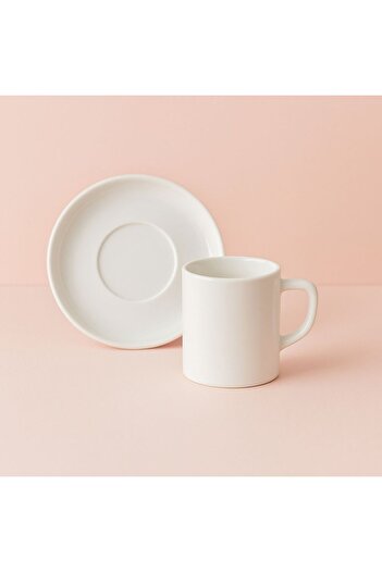 Noah Exclusive 6 Piece Coffee Cup Set -90 ml Modern White Porcelain-Simple
