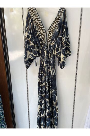 MODAGK V-Neck Ethnic Patterned Imported Maxi Dress