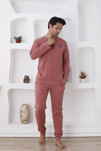 Lohussa Men's Long Sleeve Thick Winter Buttoned Pocket Cuffed Paca 100% Cotton Pajama Set
