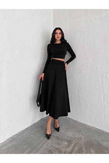 MİSPİER Suede Flared Skirt