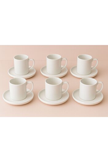 Noah Exclusive 6 Piece Coffee Cup Set -90 ml Modern White Porcelain-Simple