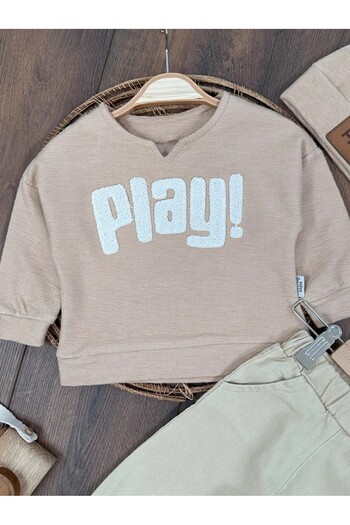 ADDA Embroidered Printed Sweatshirt Canvas Pants Beret 3-Piece Baby Boy Set