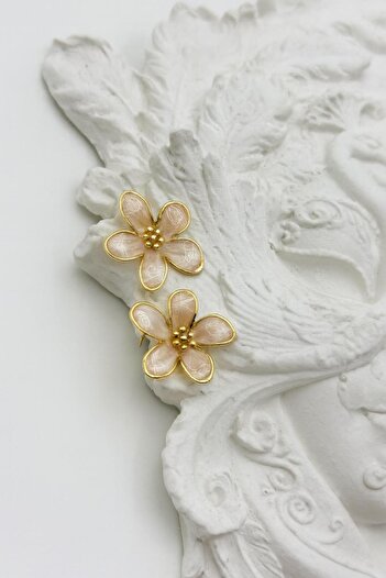 Kumsal Allure Blue Flower Earrings-Gold Framed Shiny
