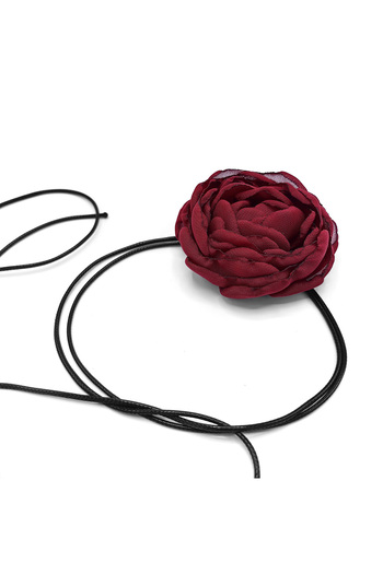 Corizmi Magenta veil rose flower choker necklace with cord, handmade, Fantasy