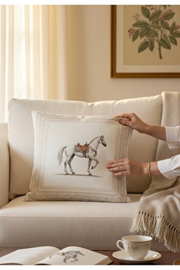 FARCY Decorative Framed Horse Patterned Filled Pillow Gift Cotton Throw Pillow Cushion 43X43 cm