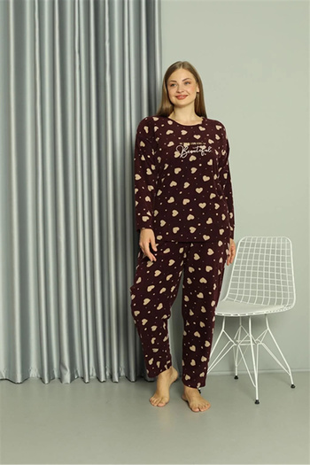 emosavm Moda Polar Women's Plus Size Pajama Set Burgundy