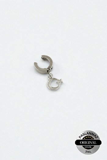Lynare Compression Hole-Free Crescent Star Figured Dangle Men's Women's Unisex Steel Black Earrings 1 Piece