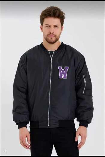 Silerra Unisex Long Sleeve Printed Bomber Jacket - Black