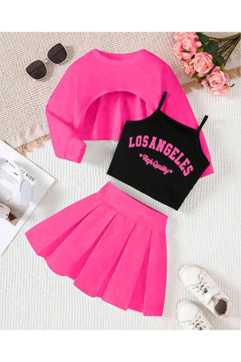 AEMİ Girls' Los Angeles Printed Crop-Pleated Skirt Set of 3