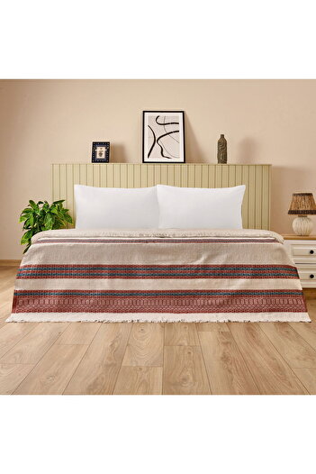 MATMEL Soft Maroon Single Bedspread - Ecru / Red - 160X230 cm