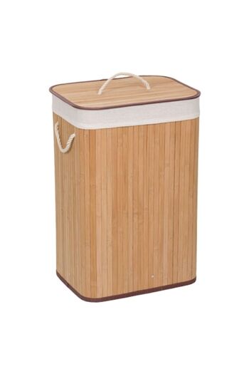 SHOPIENS Laundry basket with lid Shopiens®, bamboo with beige textile lining, 40 x 30 x 60 cm