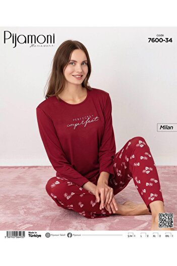 Pijamoni Women's Milan Crew Neck Long Sleeve Slim Pajama Set 7600/34 - 1 Piece