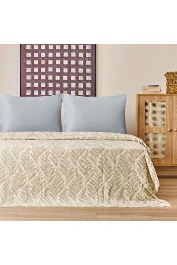 MATMEL Soft Sardin Double Bedspread - Ecru / Khaki - 220X240 cm